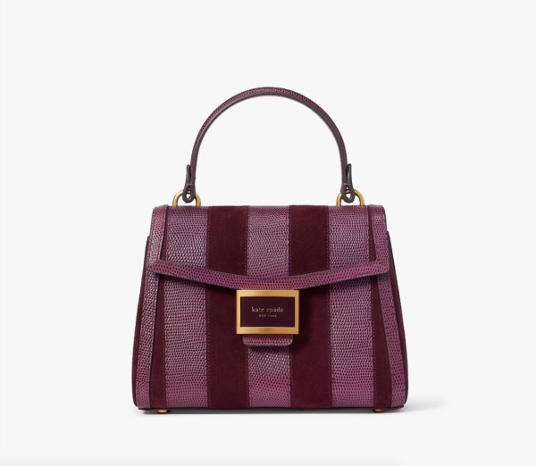 Kate Spade Katy Striped Lizard Embossed Small Top Handle Bag (Burgundy) - Boutique Collection