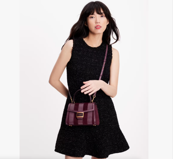 Kate Spade Katy Striped Lizard Embossed Small Top Handle Bag (Burgundy) - Boutique Collection - Image 2