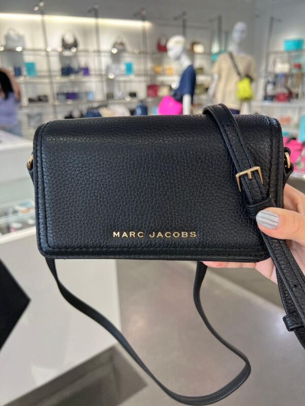 Marc Jacobs Pebbled Leather Mini Shoulder Bag with Gold Hardware (Black)