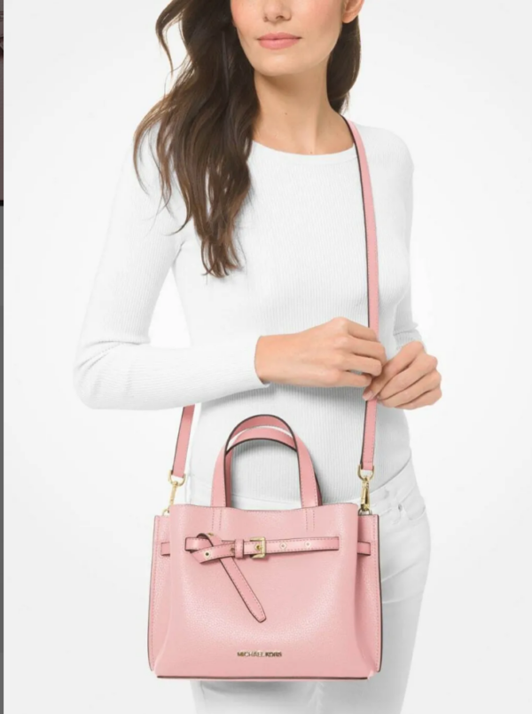Michael Kors Emilia Small Pebbled Leather Satchel (Powder Blush/RSKF) - Image 3