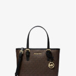 Michael Kors Jet Set Travel Extra-Small Logo Top-Zip Tote Bag (Brown Black)