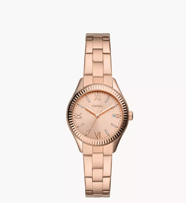Fossil Rye Three-Hand Date Rose Gold-Tone Stainless Steel Watch (BQ3639)