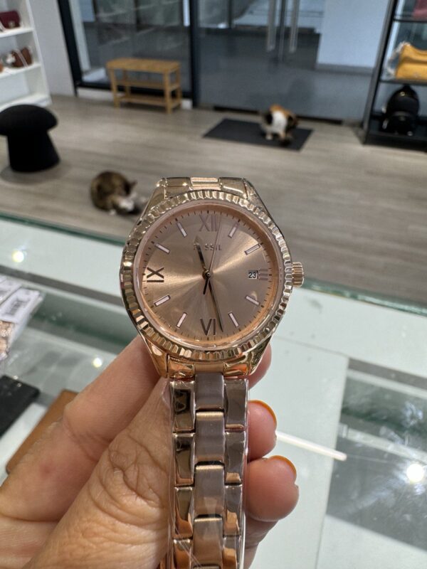 Fossil Rye Three-Hand Date Rose Gold-Tone Stainless Steel Watch (BQ3639) - Image 3