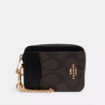 Coach Zip Card Case In Signature Canvas (Brown Black)