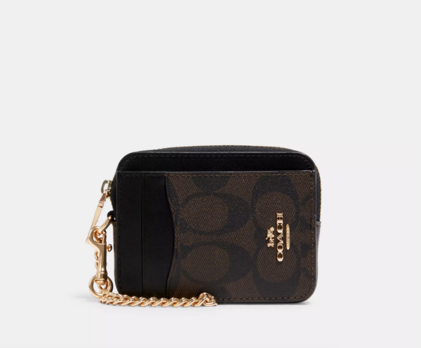 Coach Zip Card Case In Signature Canvas (Brown Black)