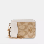 Coach Zip Card Case In Signature Canvas (Khaki Chalk)