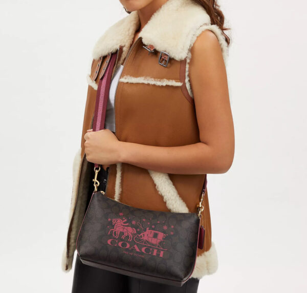 CLEARANCE - Coach Clara Shoulder Bag in Signature With Horse (Rouge/RSKF) - Image 2
