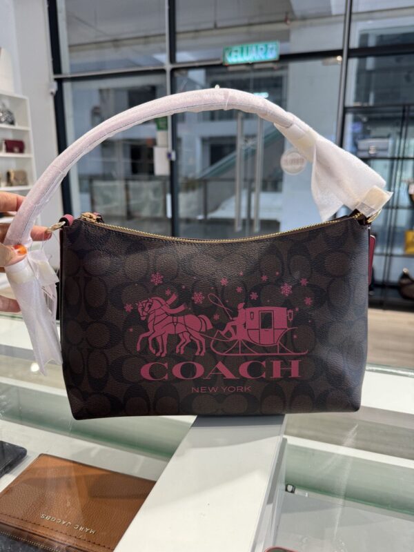 CLEARANCE - Coach Clara Shoulder Bag in Signature With Horse (Rouge/RSKF) - Image 3
