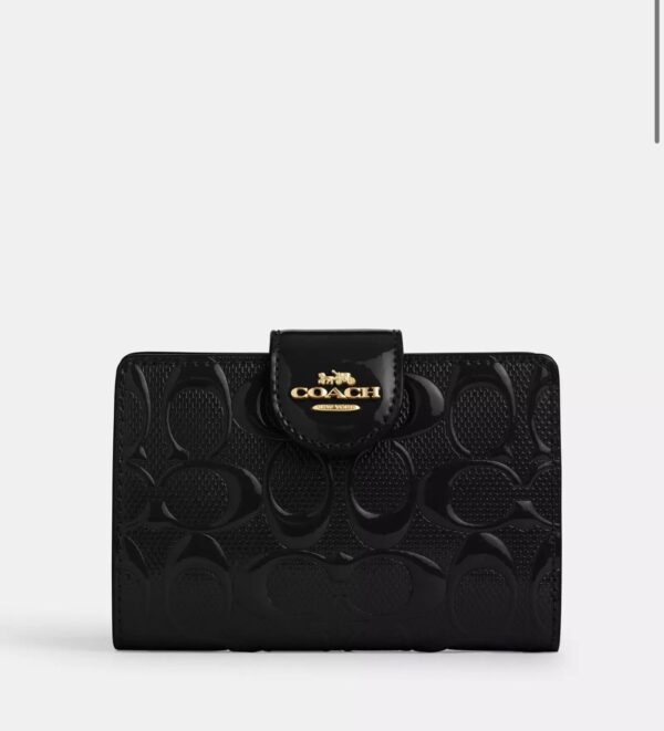 Coach Medium Corner Zip Wallet In Signature Leather (Black)