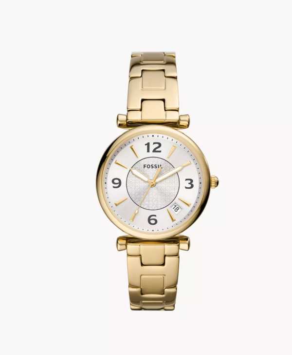 Fossil Carlie Three-Hand Date Gold-Tone Stainless Steel Watch (ES5159)