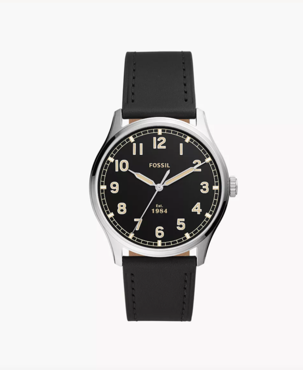Fossil Dayliner Three-Hand Black Leather Watch (FS5926)