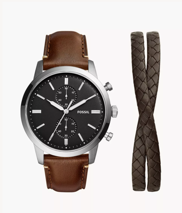 Fossil Townsman Chronograph Brown Eco Leather Watch and Bracelet Set (FS5967 Set)
