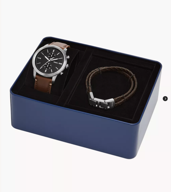 Fossil Townsman Chronograph Brown Eco Leather Watch and Bracelet Set (FS5967 Set) - Image 2