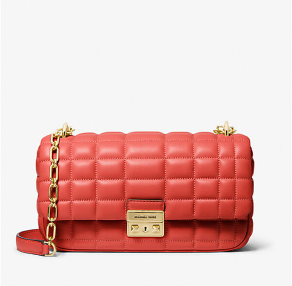Michael Kors Tribeca Large Quilted Leather Shoulder Bag (Spiced Coral) Boutique Collection