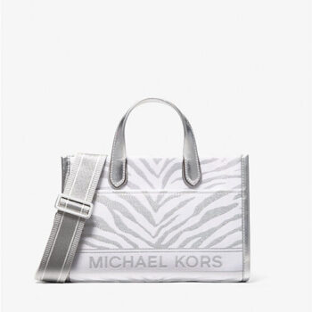 Michael Kors Gigi Small Metallic Zebra Jacquard Messenger Bag (Silver Multi)