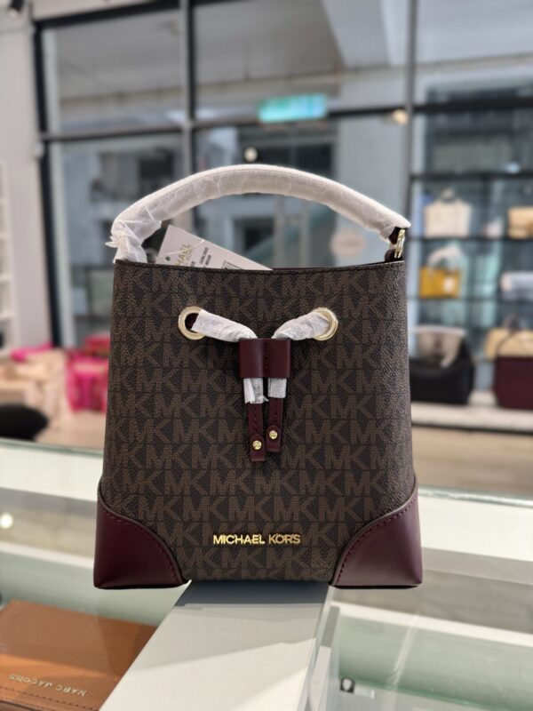 Michael Kors Mercer Small Logo Bucket Bag (Oxblood) - Image 4