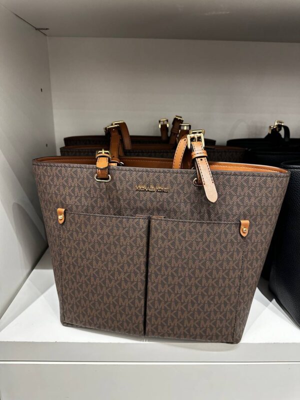 Michael Kors Jet Set Medium Logo Pocket Tote Bag (Brown) - Image 6