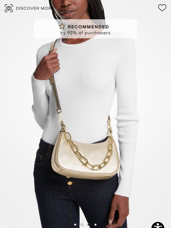 Michael Kors Cora Medium Leather Shoulder Bag (Pale Gold) - Image 3