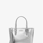 Michael Kors Jet Set Travel Extra-Small Metallic Top-Zip Tote Bag (Silver)