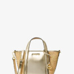 Michael Kors Pratt Small Metallic and Straw Tote Bag (Pale Gold)