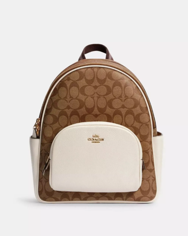 Coach Court Backpack In Signature Canvas (Khaki Chalk)