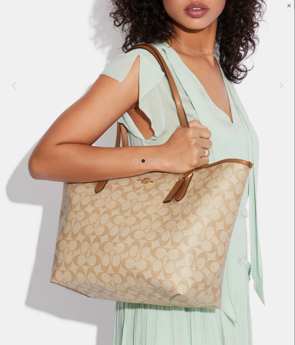 Coach City Tote Bag In Signature Canvas (Khaki Light Saddle) - Image 2