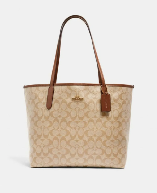 Coach City Tote Bag In Signature Canvas (Khaki Light Saddle)