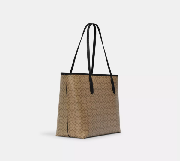 Coach City Tote Bag In Micro Signature Canvas (Khaki Black) - Image 3