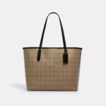 Coach City Tote Bag In Micro Signature Canvas (Khaki Black)