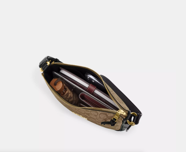 Coach Ellie File Bag In Signature Canvas With Stripe (Chalk Khaki Saddle) - Image 2