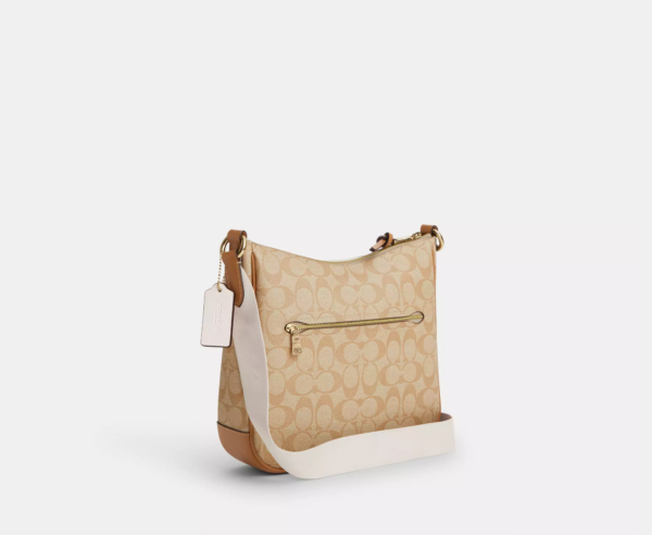 Coach Ellie File Bag In Signature Canvas With Stripe (Chalk Khaki Saddle) - Image 3