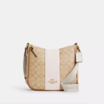 Coach Ellie File Bag In Signature Canvas With Stripe (Chalk Khaki Saddle)