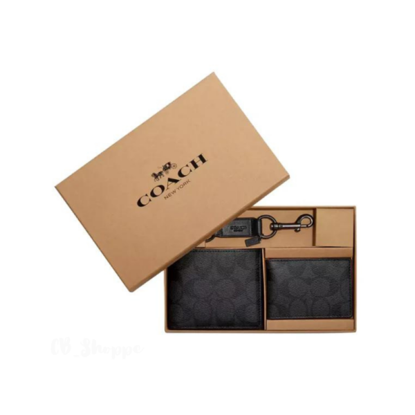 Coach Boxed 3 In 1 Wallet Gift Set In Signature Canvas (Black Oxblood)
