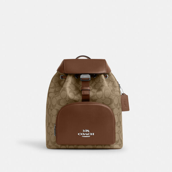 Coach Pace Large Backpack In Signature Canvas (Khaki Saddle)