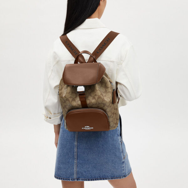 Coach Pace Large Backpack In Signature Canvas (Khaki Saddle) - Image 2