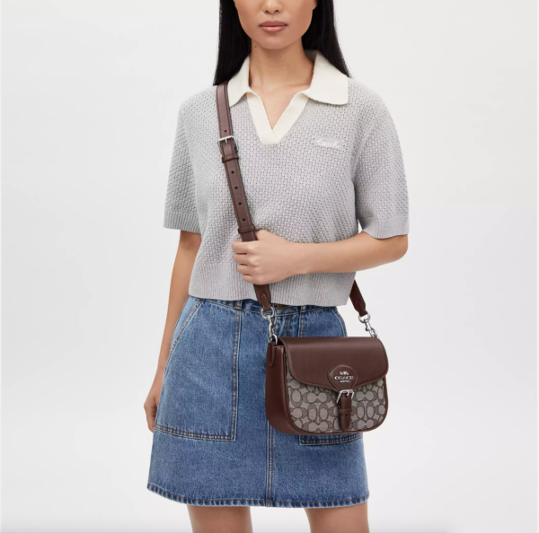 [Pre Order]-Coach Amelia Saddle Bag In Signature Jacquard (Oak Maple) - Image 2