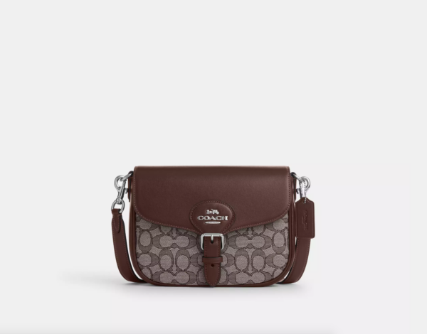 [Pre Order]-Coach Amelia Saddle Bag In Signature Jacquard (Oak Maple)