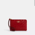 Coach Corner Zip In Signature Leather (Red)