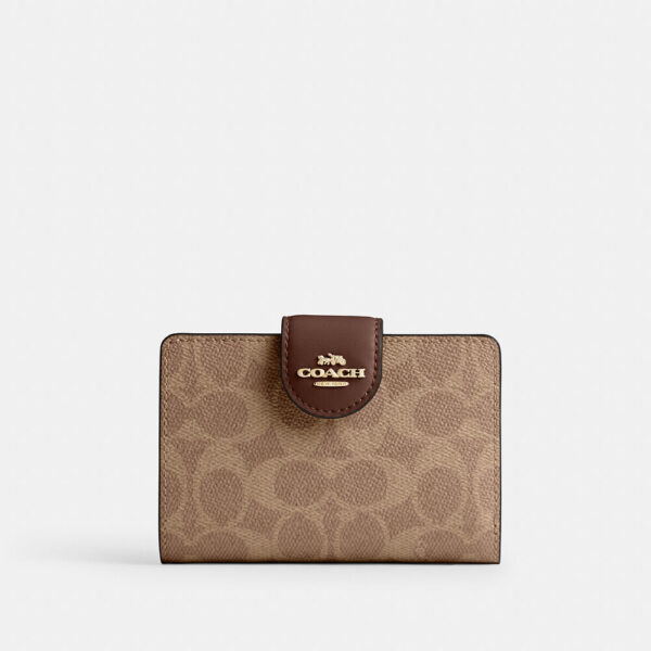 Coach Medium Corner Zip Wallet In Signature Canvas (Tan Brown)