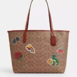 Coach City Tote Bag In Signature Canvas With Sticker Print (Tan Multi)