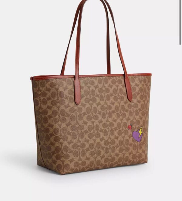 Coach City Tote Bag In Signature Canvas With Sticker Print (Tan Multi) - Image 3