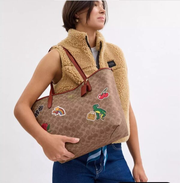 Coach City Tote Bag In Signature Canvas With Sticker Print (Tan Multi) - Image 2