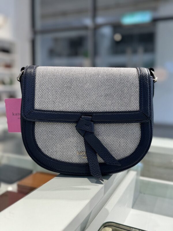 Kate Spade Knott Canvas Medium Saddle Bag (Blazer Blue) RSKF - Boutique Collection