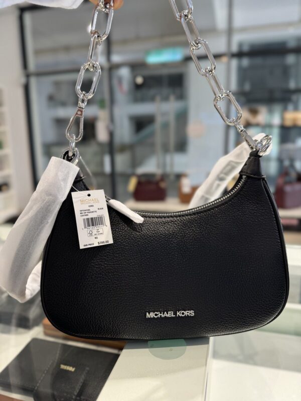 Michael Kors Cora Medium Leather Shoulder Bag (Black) - Image 5