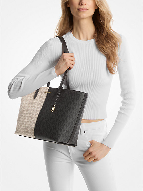 Michael Kors Jet Set Medium Two Tone Logo Tote Bag Black Multi Butik Sarah Shaber