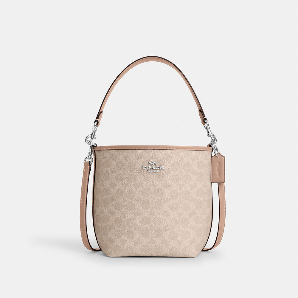 Coach City Bucket Bag In Signature Canvas Sand Taupe Butik Sarah Shaber