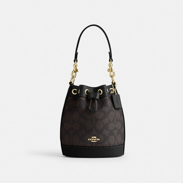Pre Order - Coach Mini Bucket Bag In Signature Canvas (Brown Black) - Image 2