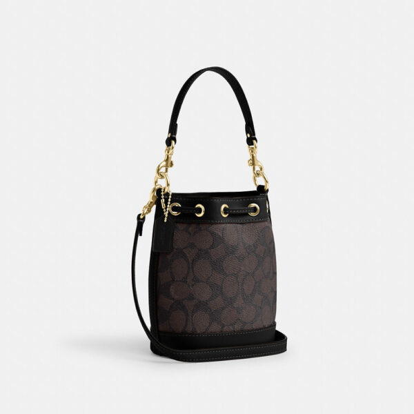 Pre Order - Coach Mini Bucket Bag In Signature Canvas (Brown Black) - Image 3