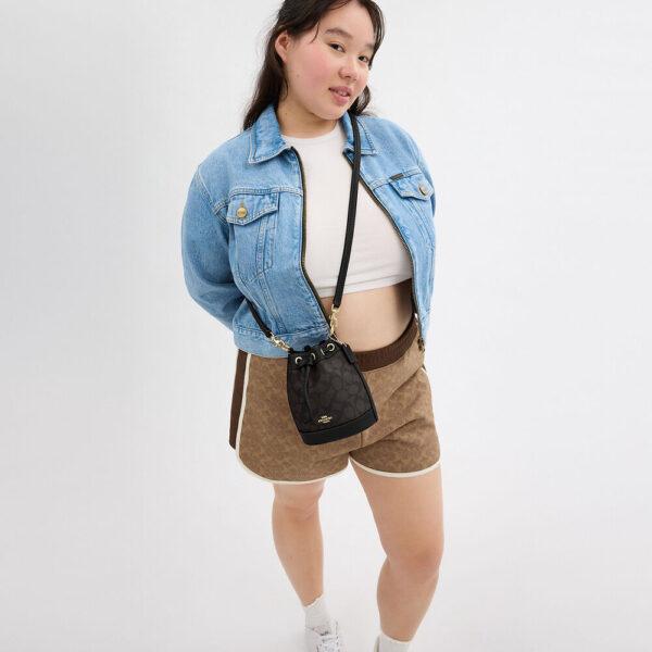 Pre Order - Coach Mini Bucket Bag In Signature Canvas (Brown Black) - Image 5
