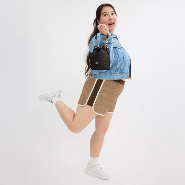 Pre Order - Coach Mini Bucket Bag In Signature Canvas (Brown Black) - Image 6